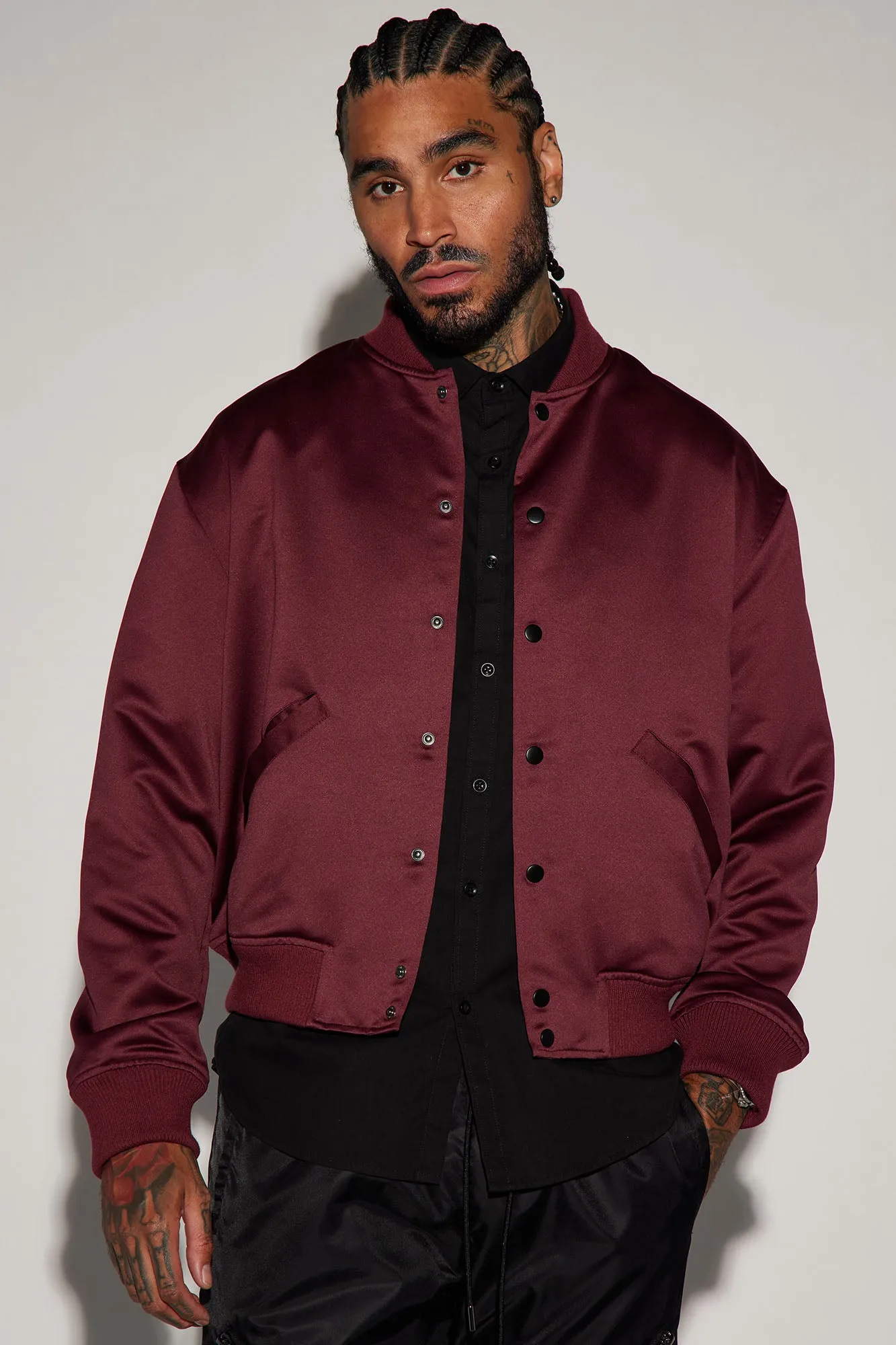 Ashton Essential Bomber Jacket - Burgundy