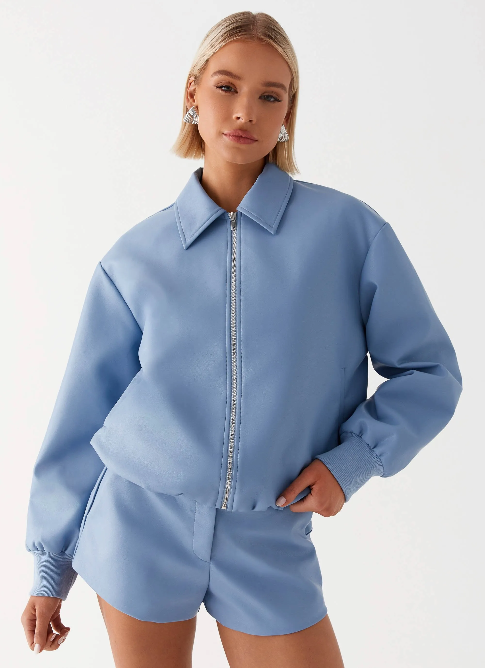 Aspen Oversized Bomber Jacket - Blue