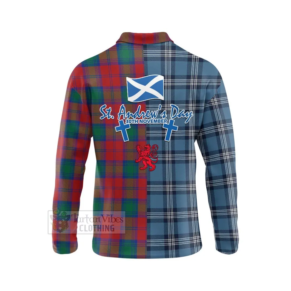 Auchinleck (Affleck) Tartan Long Sleeve Polo Shirt Happy St. Andrew's Day Half Tartan Style