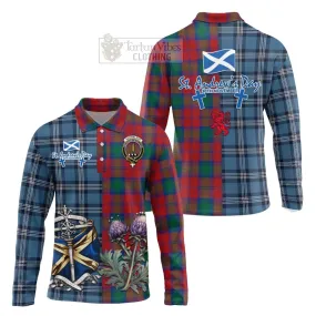 Auchinleck (Affleck) Tartan Long Sleeve Polo Shirt Happy St. Andrew's Day Half Tartan Style