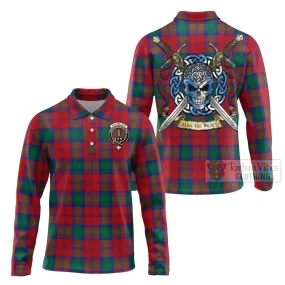 Auchinleck (Affleck) Tartan Long Sleeve Polo Shirt with Family Crest Celtic Skull Style