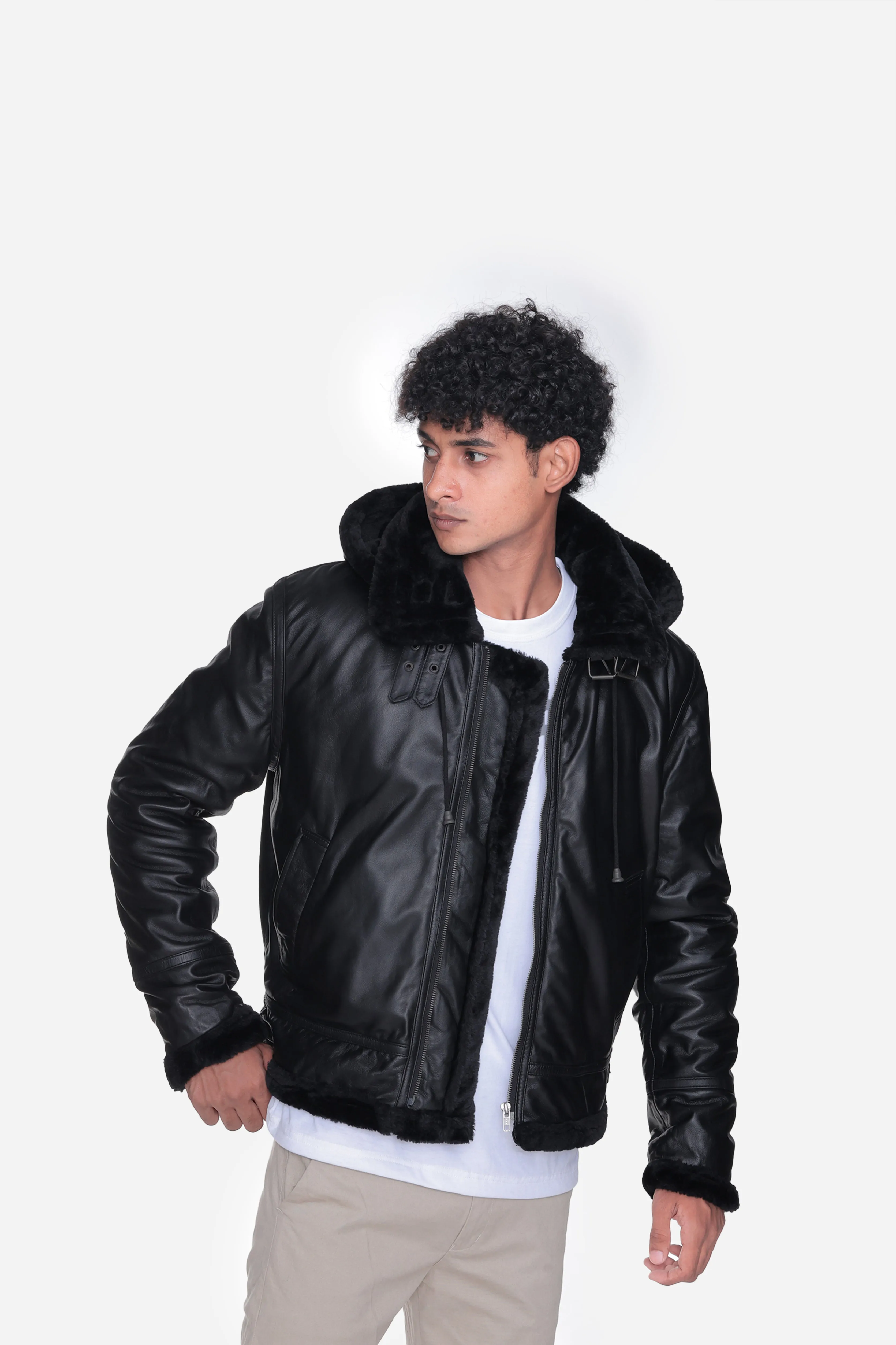 B3 Buck Black Leather Bomber Jacket