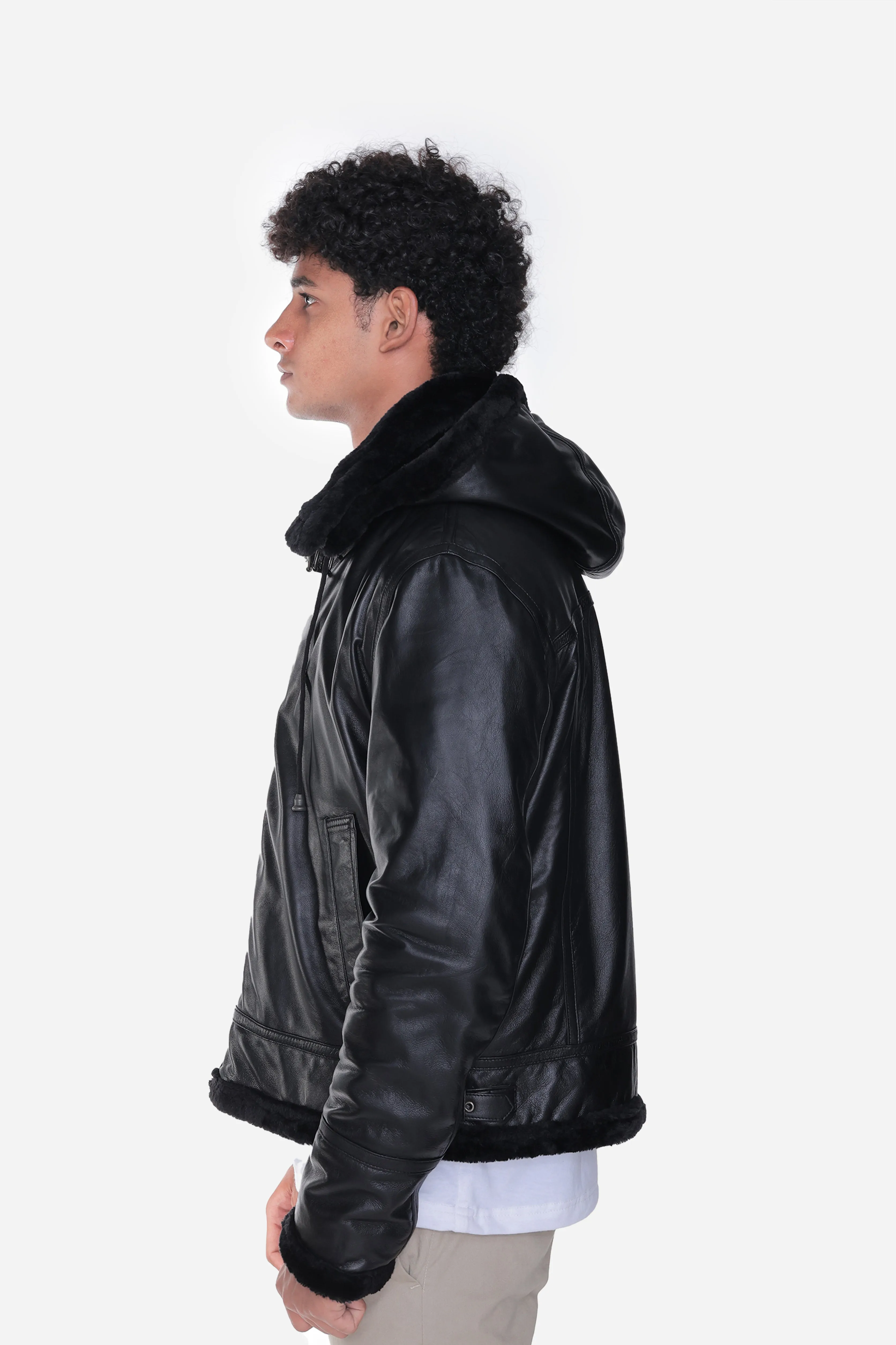 B3 Buck Black Leather Bomber Jacket