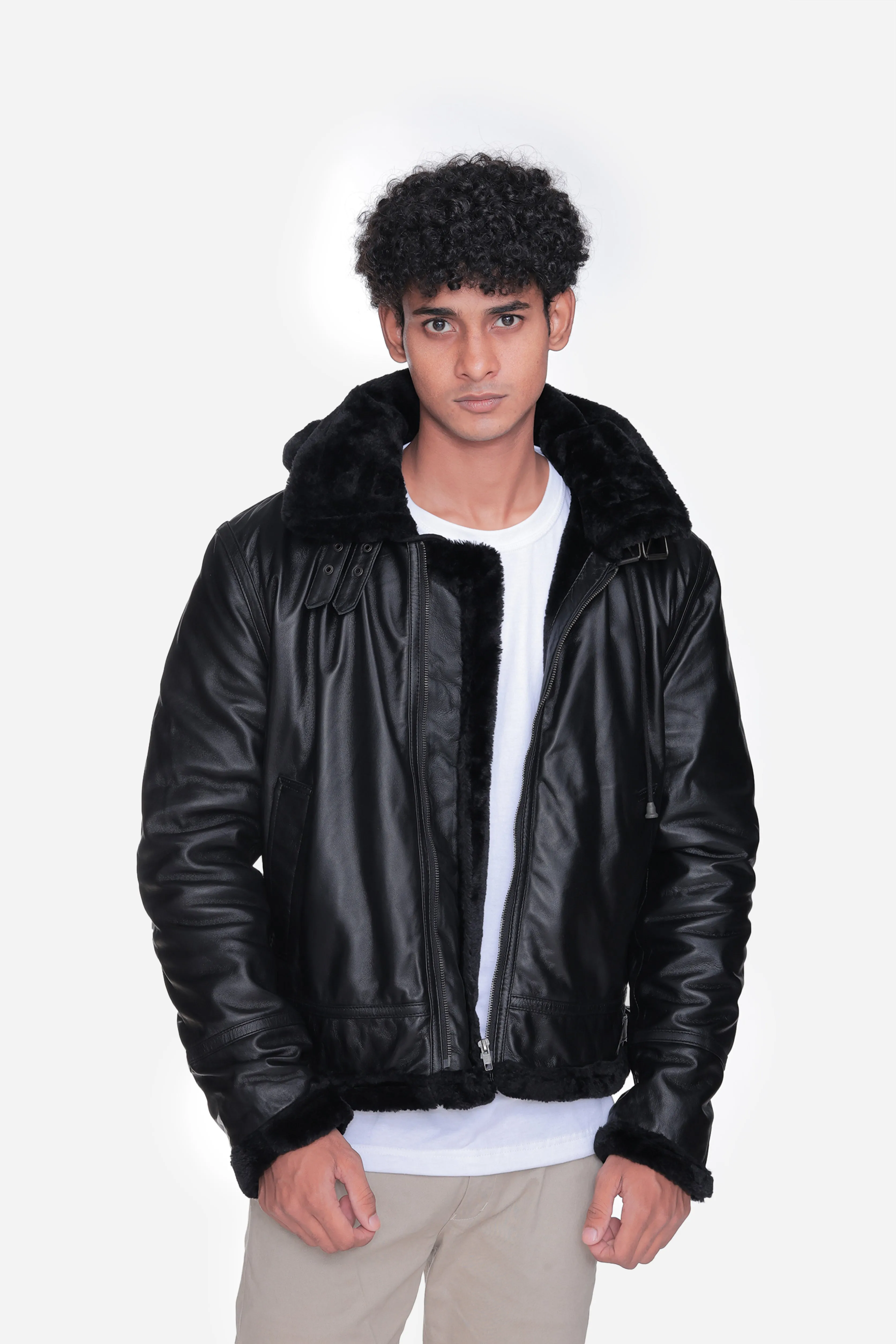 B3 Buck Black Leather Bomber Jacket