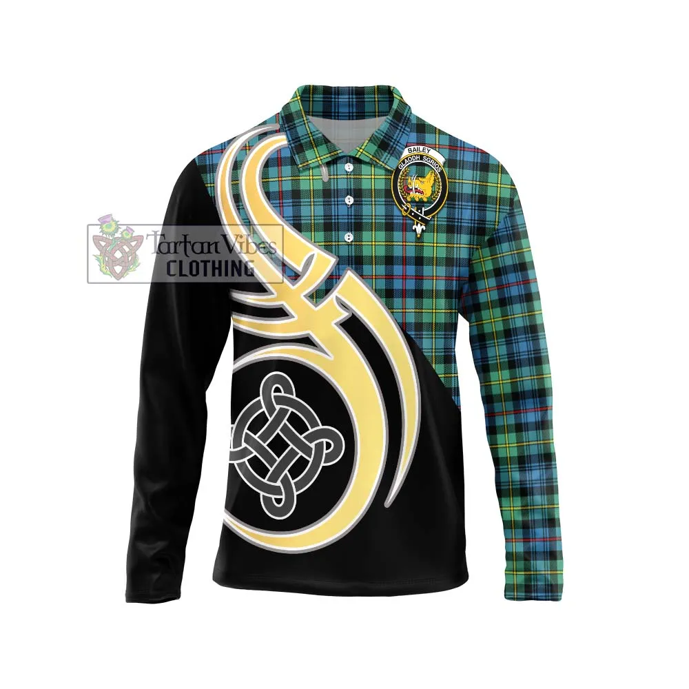 Bailey Ancient Tartan Long Sleeve Polo Shirt with Family Crest and Celtic Symbol Style