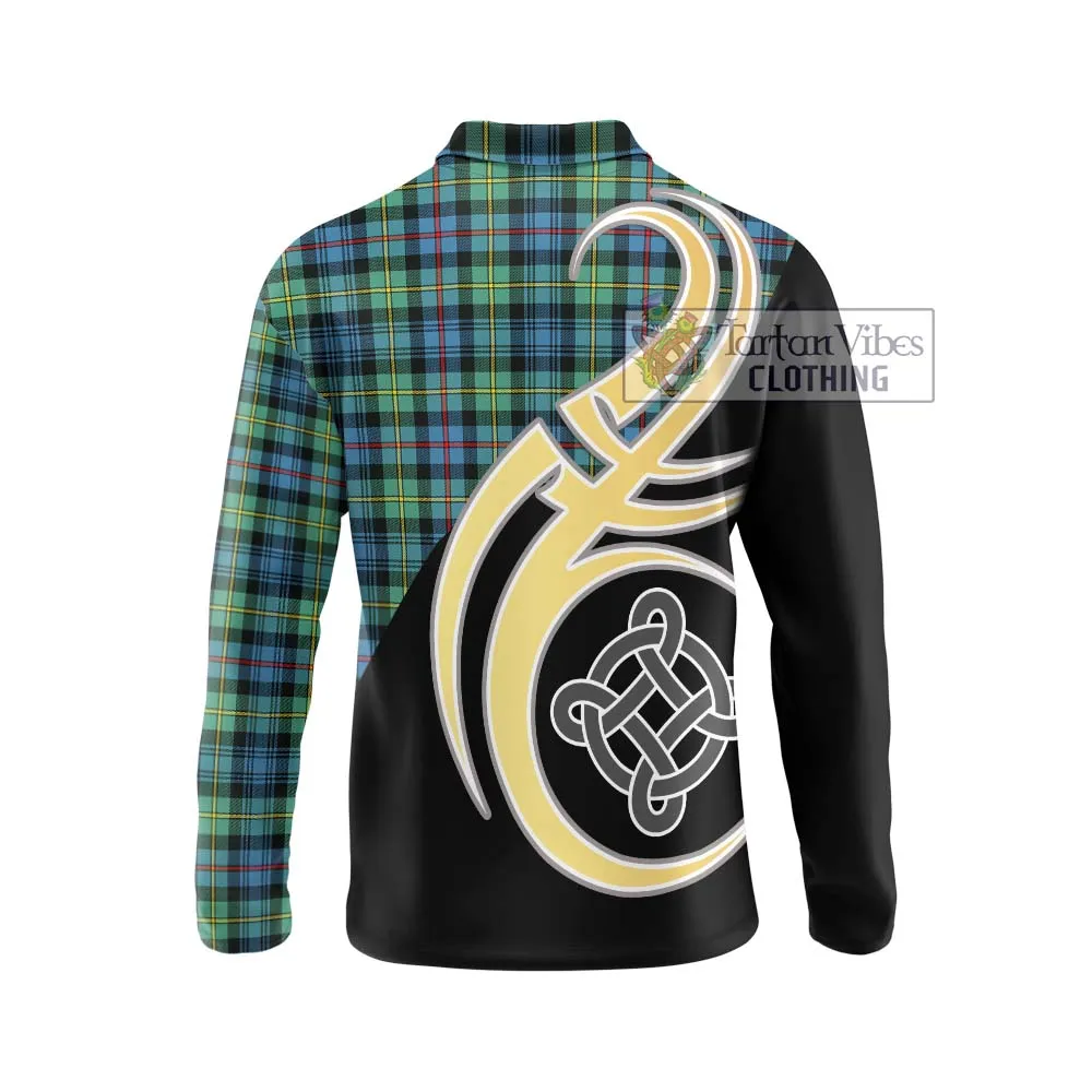 Bailey Ancient Tartan Long Sleeve Polo Shirt with Family Crest and Celtic Symbol Style