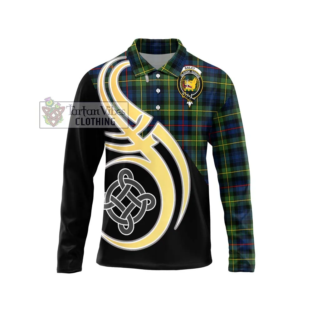 Bailey Modern Tartan Long Sleeve Polo Shirt with Family Crest and Celtic Symbol Style