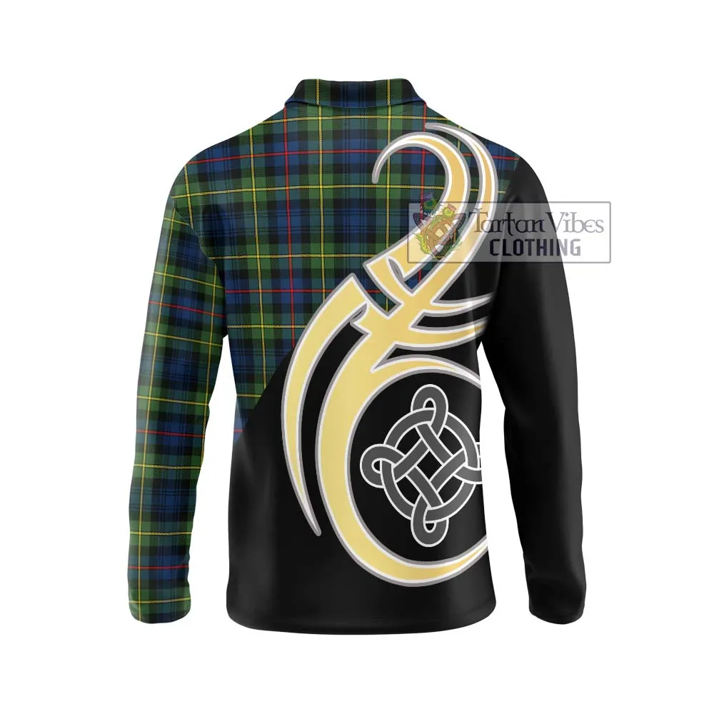 Bailey Modern Tartan Long Sleeve Polo Shirt with Family Crest and Celtic Symbol Style