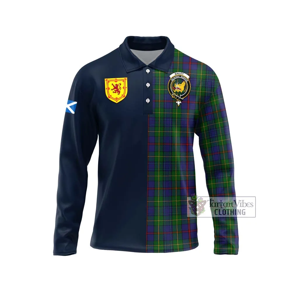 Bailey Tartan Long Sleeve Polo Shirt Alba with Scottish Lion Royal Arm Half Style