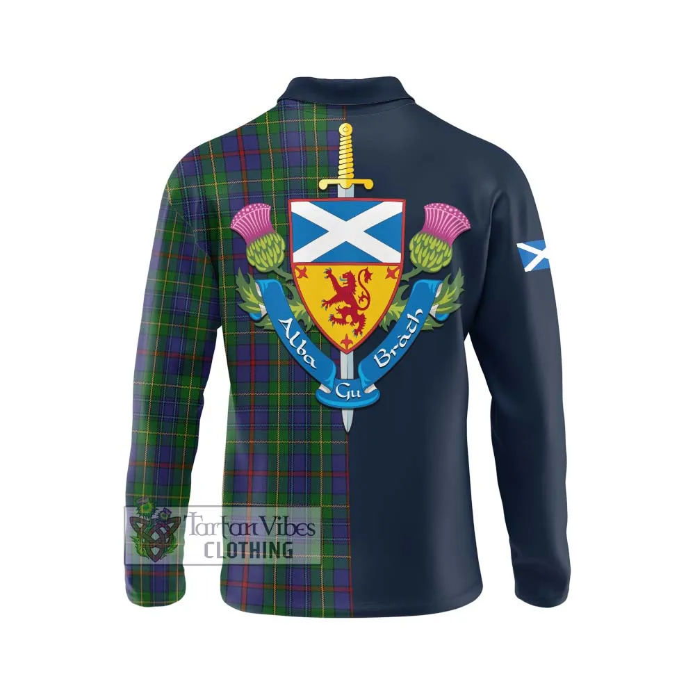 Bailey Tartan Long Sleeve Polo Shirt Alba with Scottish Lion Royal Arm Half Style