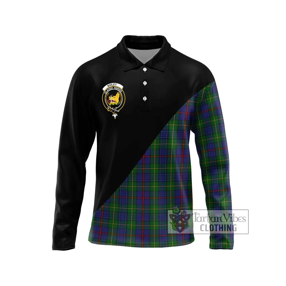 Bailey Tartan Long Sleeve Polo Shirt with Family Crest and Military Logo Style