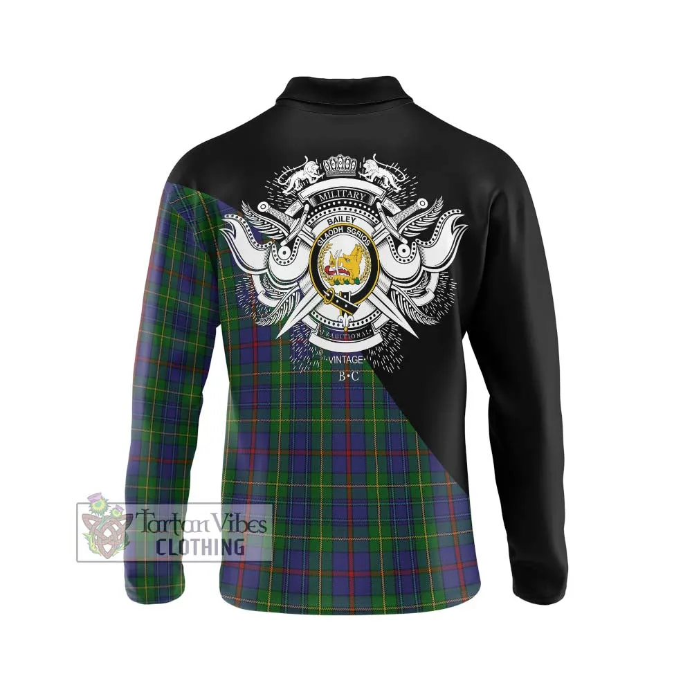 Bailey Tartan Long Sleeve Polo Shirt with Family Crest and Military Logo Style