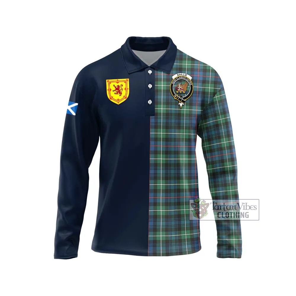 Baillie Ancient Tartan Long Sleeve Polo Shirt Alba with Scottish Lion Royal Arm Half Style