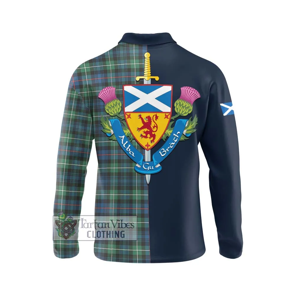 Baillie Ancient Tartan Long Sleeve Polo Shirt Alba with Scottish Lion Royal Arm Half Style