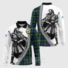 Baillie (Bailey) Tartan Clan Crest Long Sleeve Polo Shirt with Highlander Warrior Celtic Style