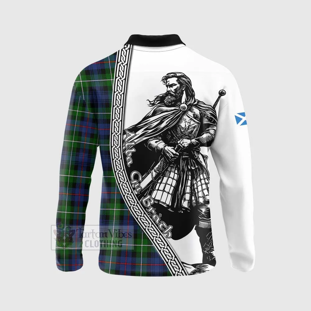 Baillie (Bailey) Tartan Clan Crest Long Sleeve Polo Shirt with Highlander Warrior Celtic Style