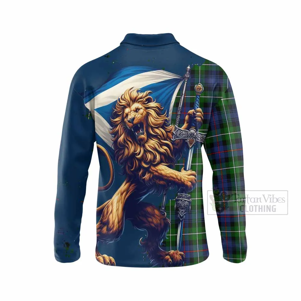 Baillie (Bailey) Tartan Family Crest Long Sleeve Polo Shirt with Scottish Majestic Lion