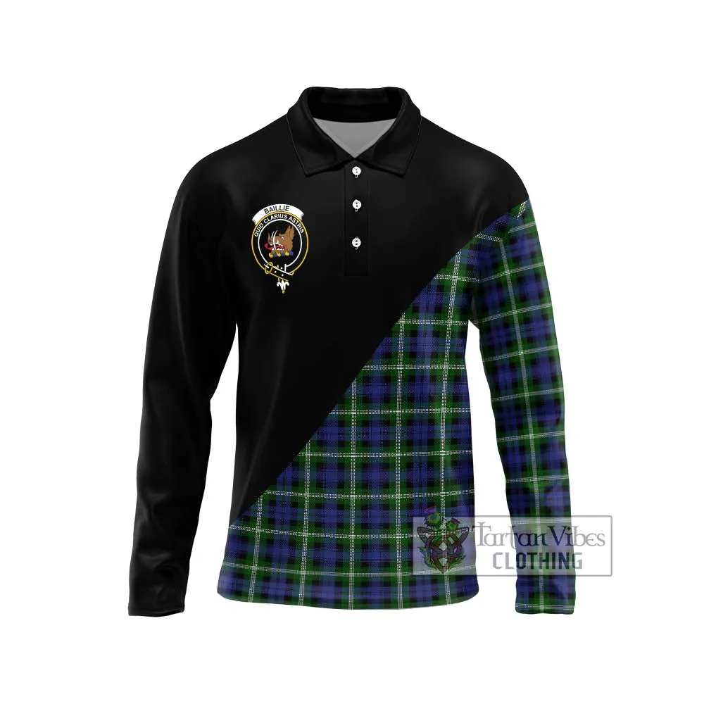 Baillie (Bailey) Tartan Long Sleeve Polo Shirt with Family Crest and Military Logo Style