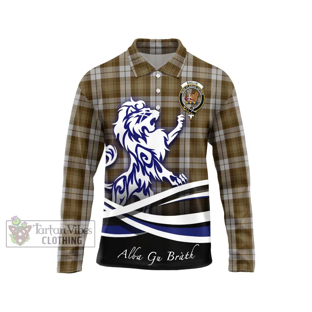 Baillie Dress Tartan Long Sleeve Polo Shirt with Alba Gu Brath Regal Lion Emblem