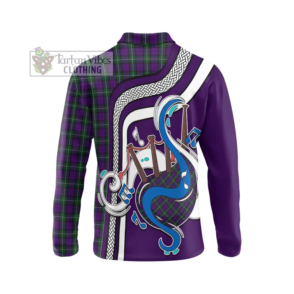 Baillie Highland Society Tartan Long Sleeve Polo Shirt with Epic Bagpipe Style