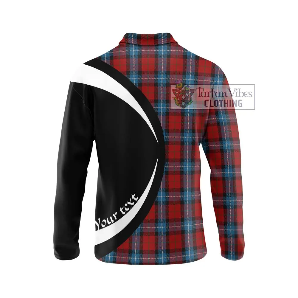 Baillie of Polkemmet Red Tartan Long Sleeve Polo Shirt with Family Crest Circle Style