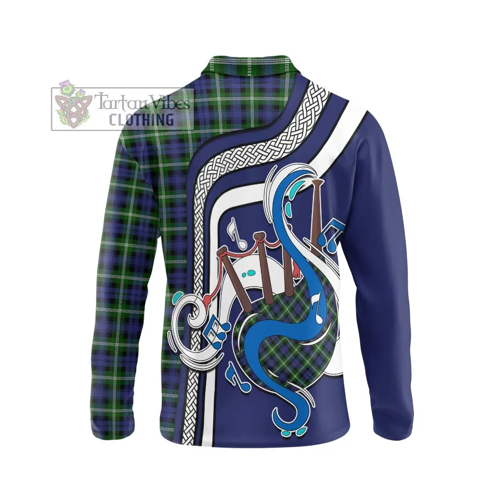 Baillie of Polkemmet Tartan Long Sleeve Polo Shirt with Epic Bagpipe Style