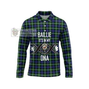 Baillie of Polkemmet Tartan Long Sleeve Polo Shirt with Family Crest DNA In Me Style