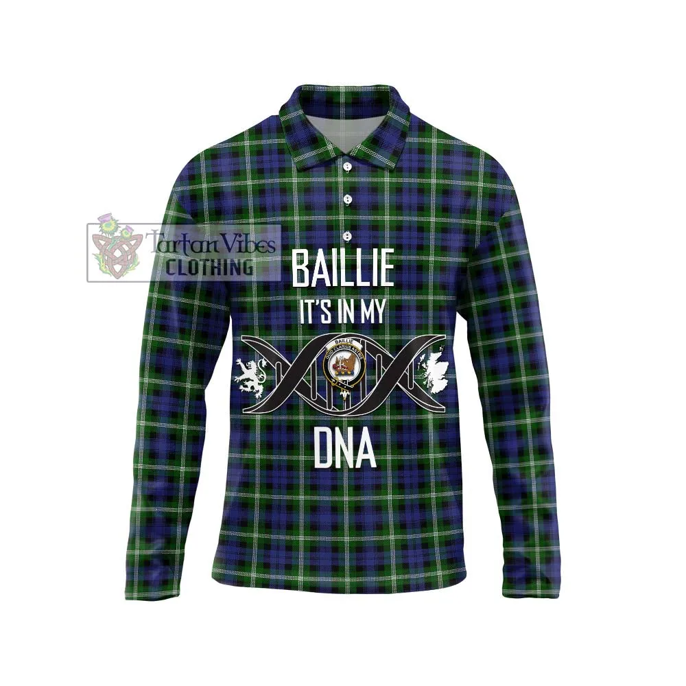 Baillie of Polkemmet Tartan Long Sleeve Polo Shirt with Family Crest DNA In Me Style