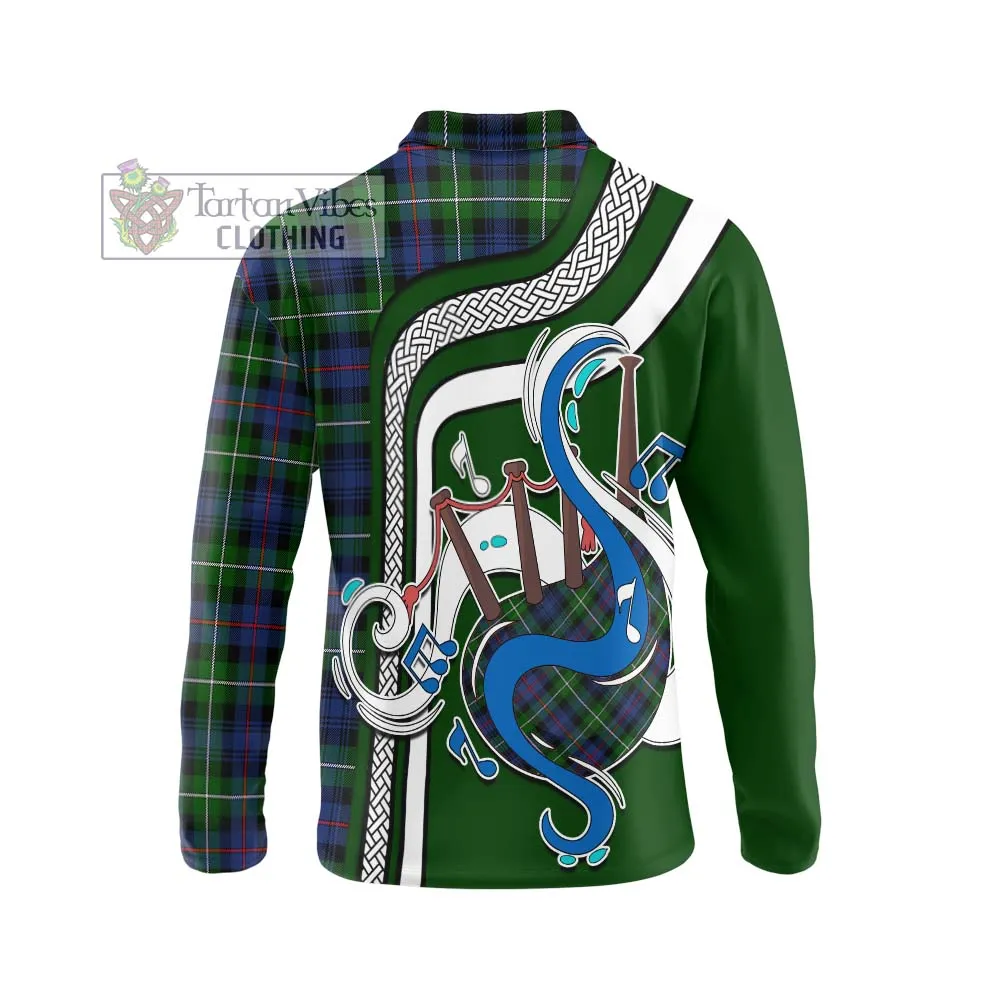 Baillie Tartan Long Sleeve Polo Shirt with Epic Bagpipe Style