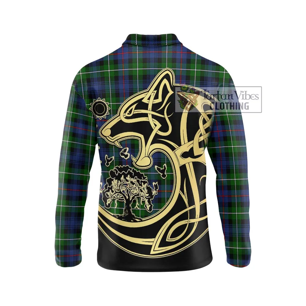 Baillie Tartan Long Sleeve Polo Shirt with Family Crest Celtic Wolf Style