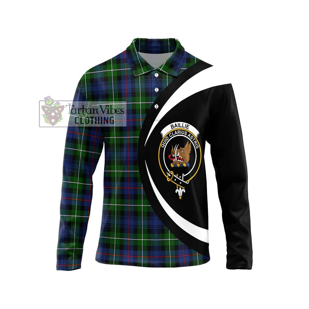 Baillie Tartan Long Sleeve Polo Shirt with Family Crest Circle Style