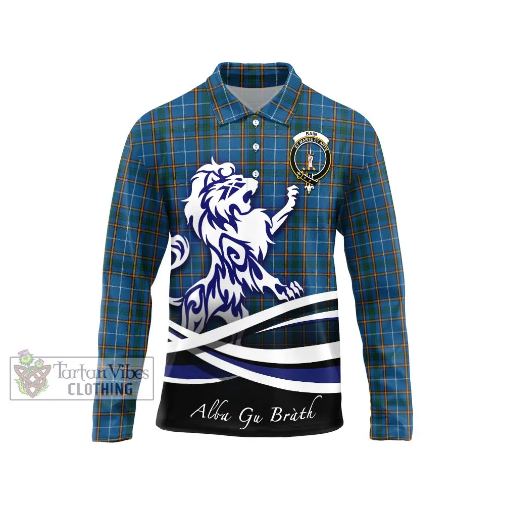 Bain Tartan Long Sleeve Polo Shirt with Alba Gu Brath Regal Lion Emblem