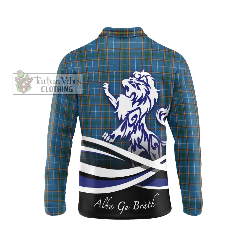 Bain Tartan Long Sleeve Polo Shirt with Alba Gu Brath Regal Lion Emblem