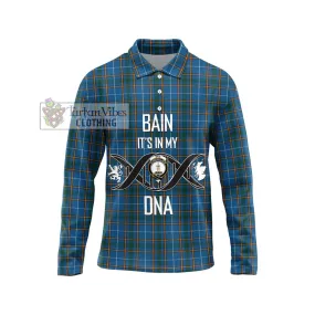 Bain Tartan Long Sleeve Polo Shirt with Family Crest DNA In Me Style