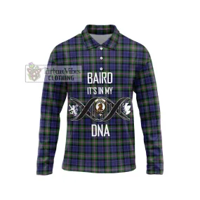 Baird Modern Tartan Long Sleeve Polo Shirt with Family Crest DNA In Me Style