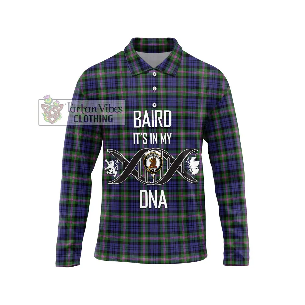 Baird Modern Tartan Long Sleeve Polo Shirt with Family Crest DNA In Me Style