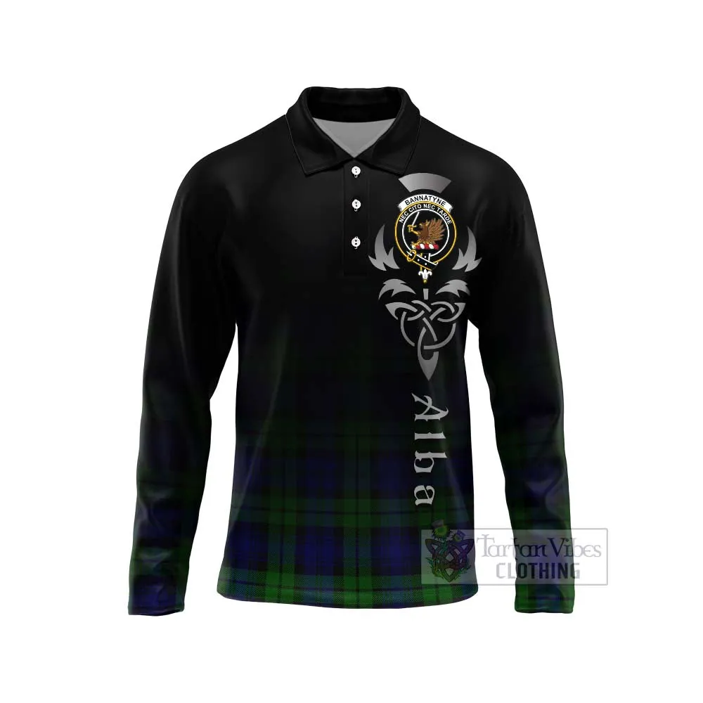 Bannatyne Tartan Long Sleeve Polo Shirt Featuring Alba Gu Brath Family Crest Celtic Inspired