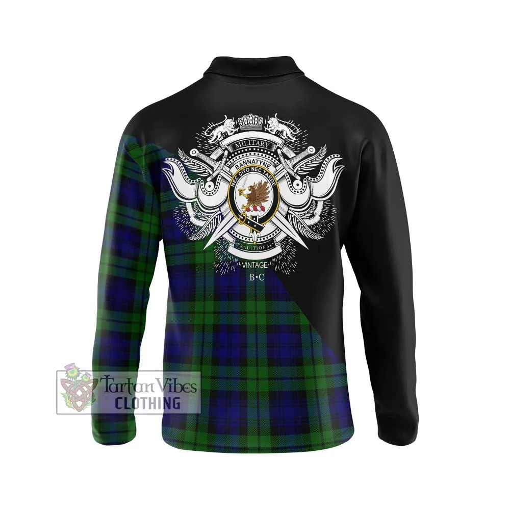 Bannatyne Tartan Long Sleeve Polo Shirt with Family Crest and Military Logo Style