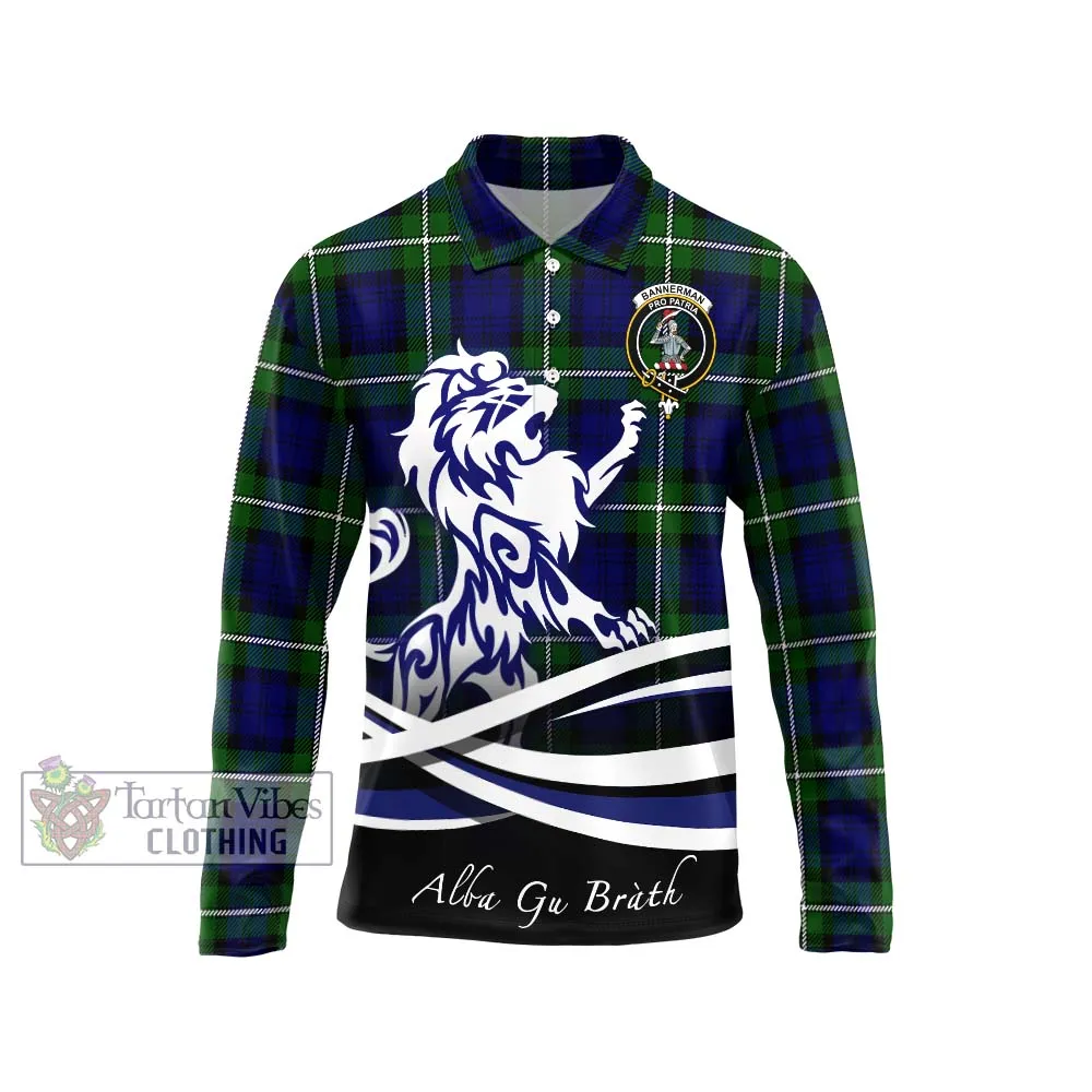 Bannerman Tartan Long Sleeve Polo Shirt with Alba Gu Brath Regal Lion Emblem