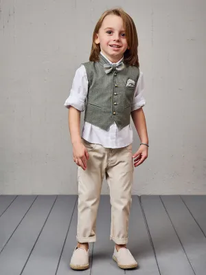 Baptism Boy set 6pcs with jacquard vest - SOLON