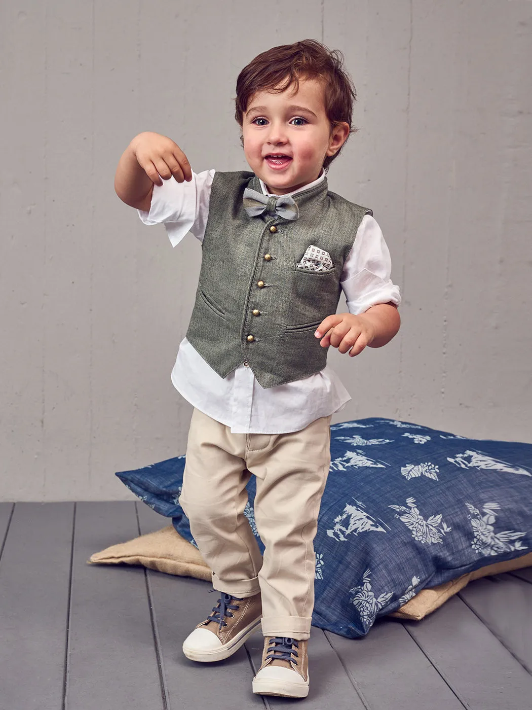 Baptism Boy set 6pcs with jacquard vest - SOLON