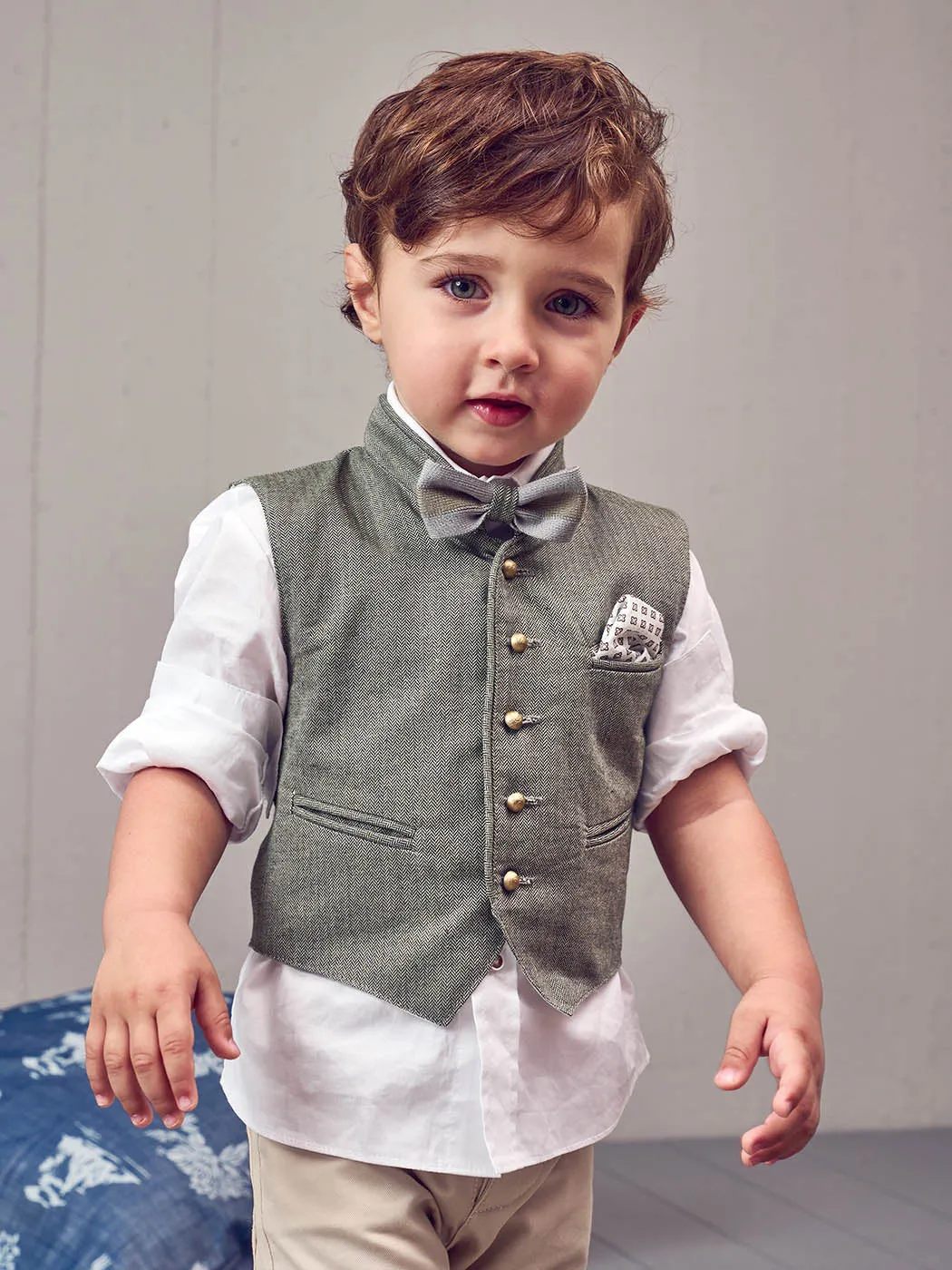 Baptism Boy set 6pcs with jacquard vest - SOLON