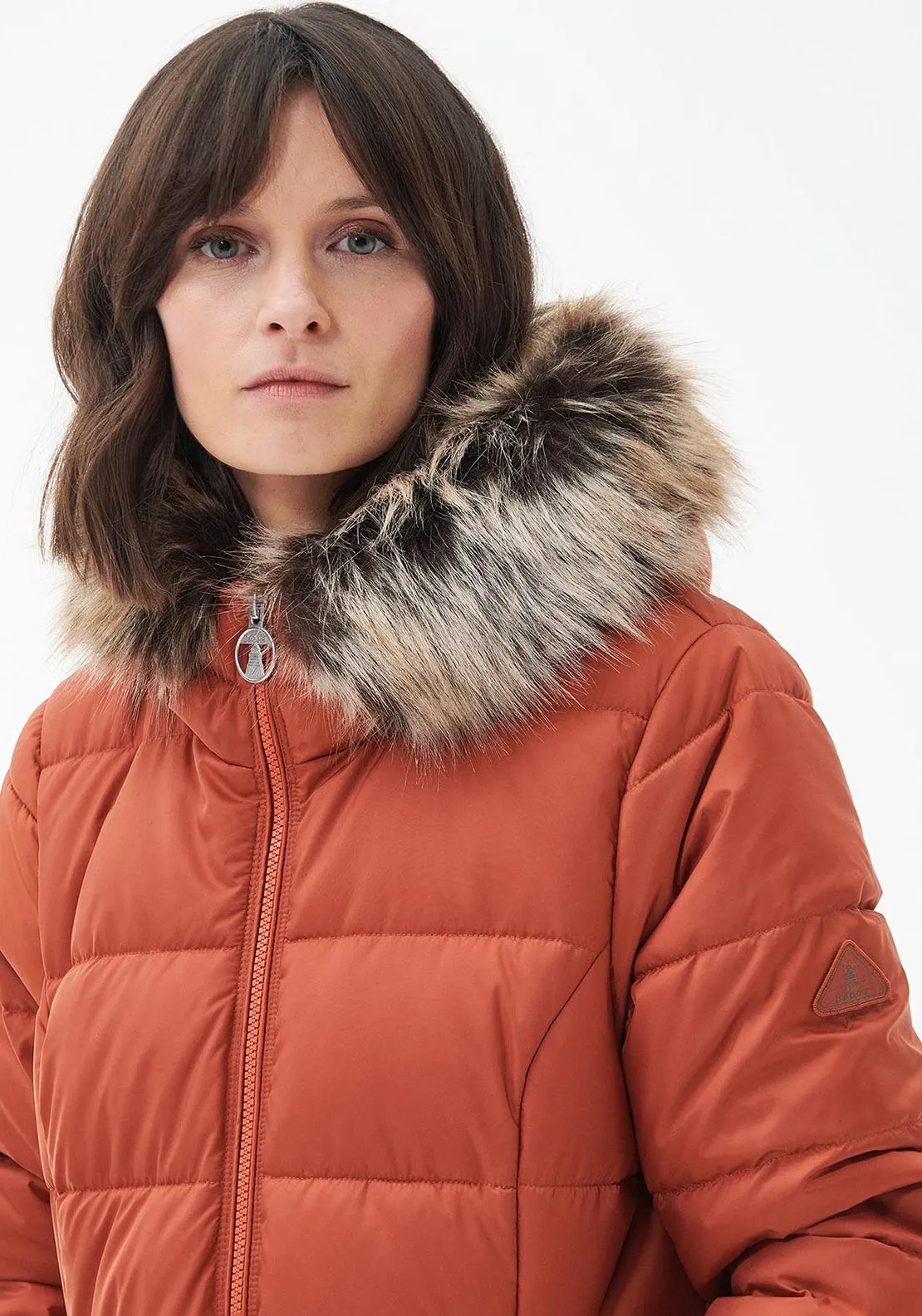 Barbour Womens Faux Fur Hood Midhurst Quilted Jacket, Spiced Pumkin