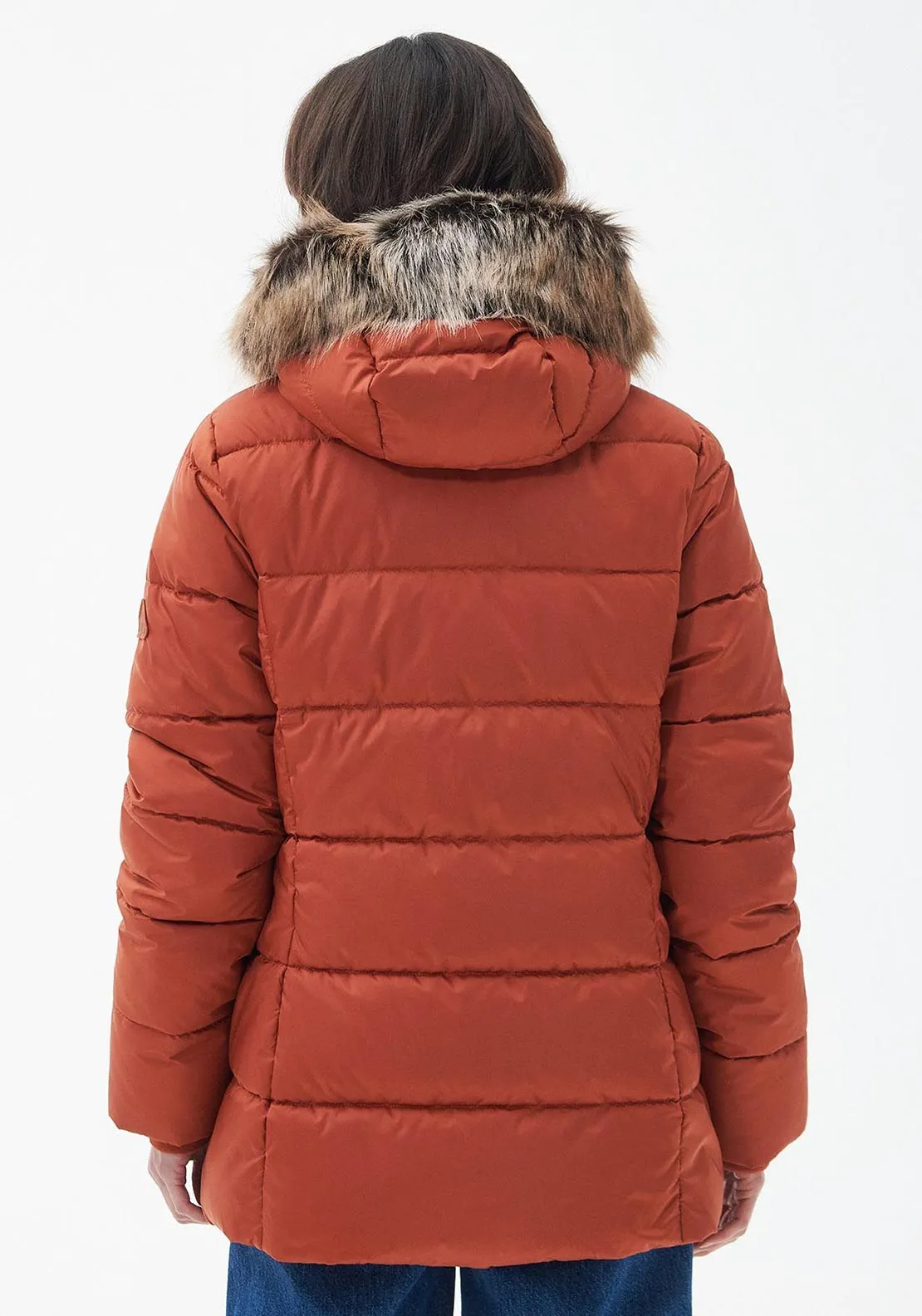 Barbour Womens Faux Fur Hood Midhurst Quilted Jacket, Spiced Pumkin