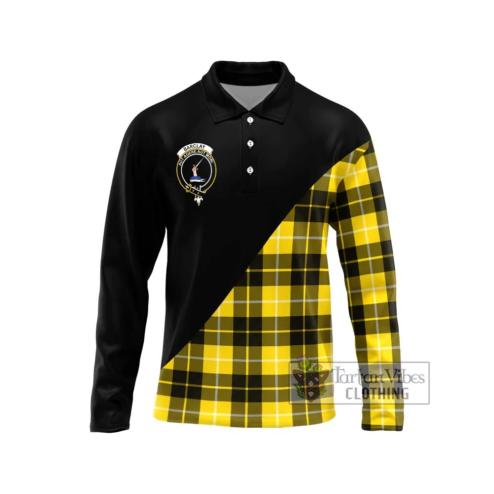 Barclay Dress Modern Tartan Long Sleeve Polo Shirt with Family Crest and Military Logo Style