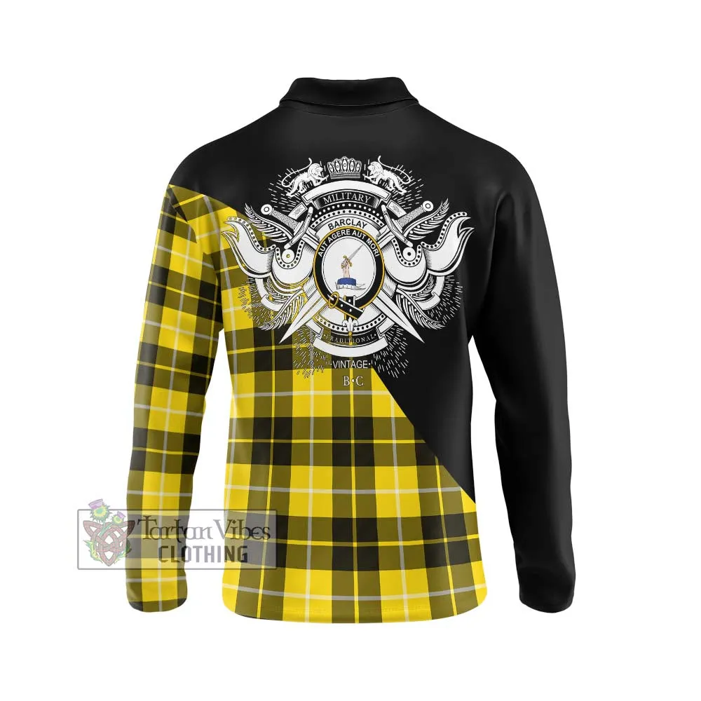 Barclay Dress Modern Tartan Long Sleeve Polo Shirt with Family Crest and Military Logo Style