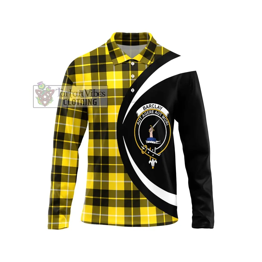 Barclay Dress Modern Tartan Long Sleeve Polo Shirt with Family Crest Circle Style