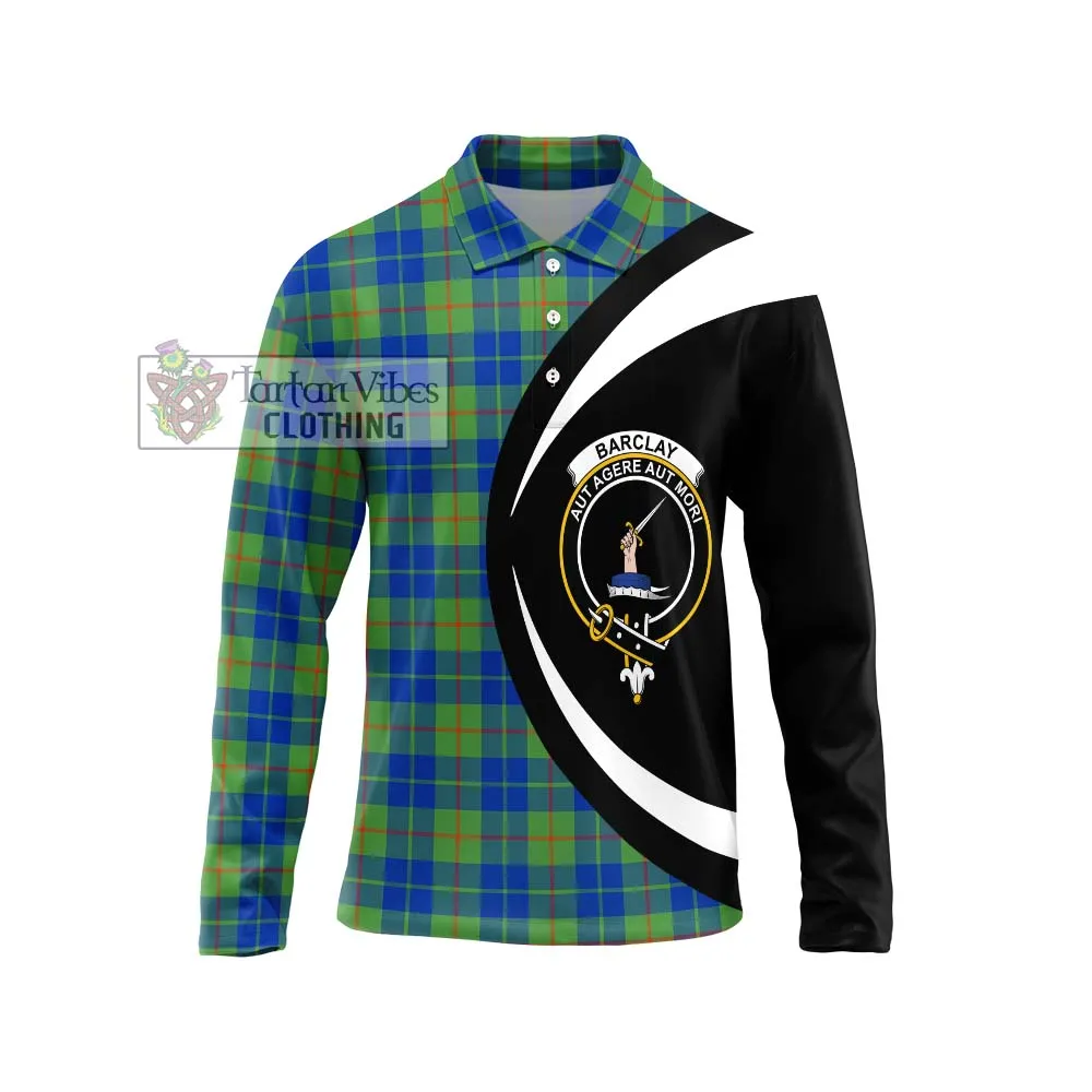 Barclay Hunting Ancient Tartan Long Sleeve Polo Shirt with Family Crest Circle Style