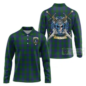 Barclay Tartan Long Sleeve Polo Shirt with Family Crest Celtic Skull Style