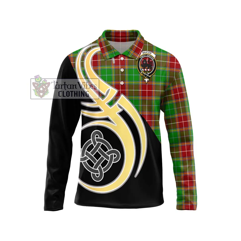 Baxter Modern Tartan Long Sleeve Polo Shirt with Family Crest and Celtic Symbol Style